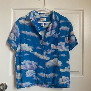 Beach riot button down short sleeve shirt w clouds size small
